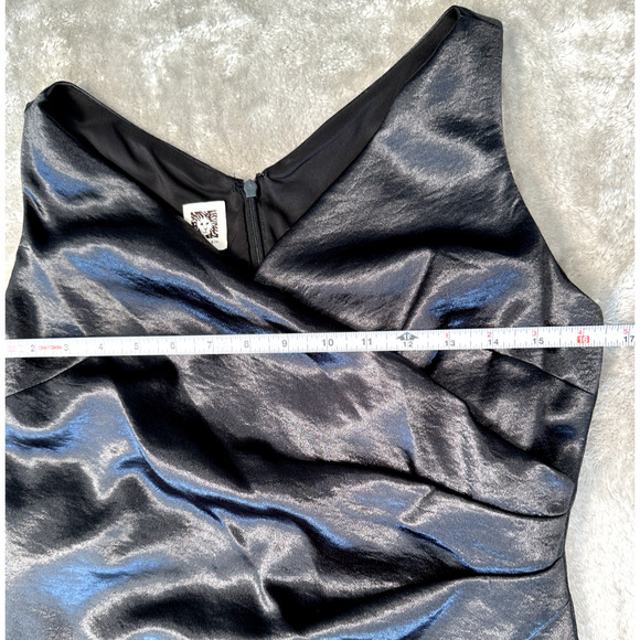 Anne Klein Vintage Black Satin Sleeveless Ruched Cocktail Dress Womens Size 8 - Picture 6 of 9